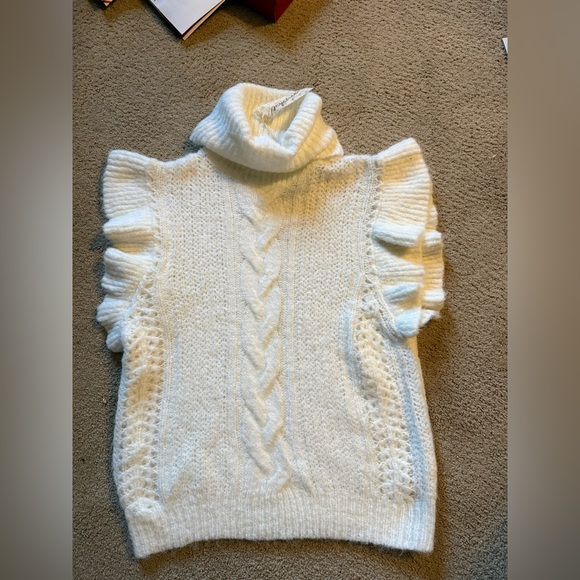 Mystree Cream Ruffled Turtleneck Sweater - Picture 1 of 4